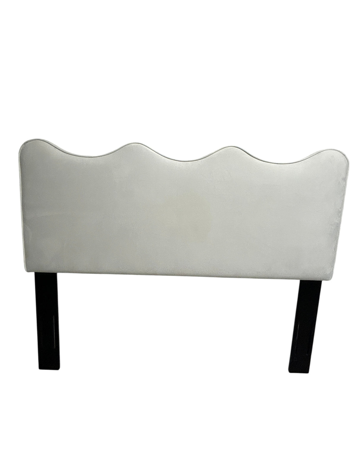 Off-white queen velvet headboard with black legs.