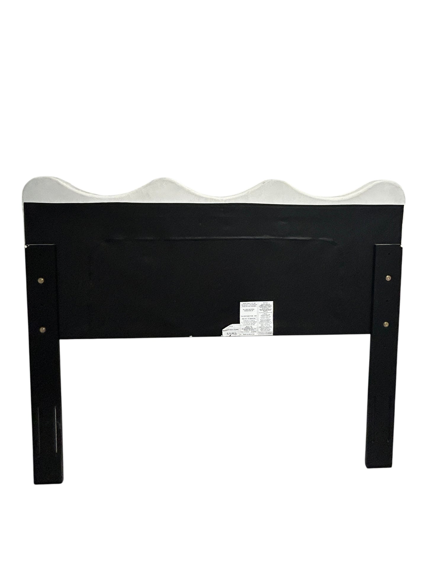 Off-white queen velvet headboard with black legs.