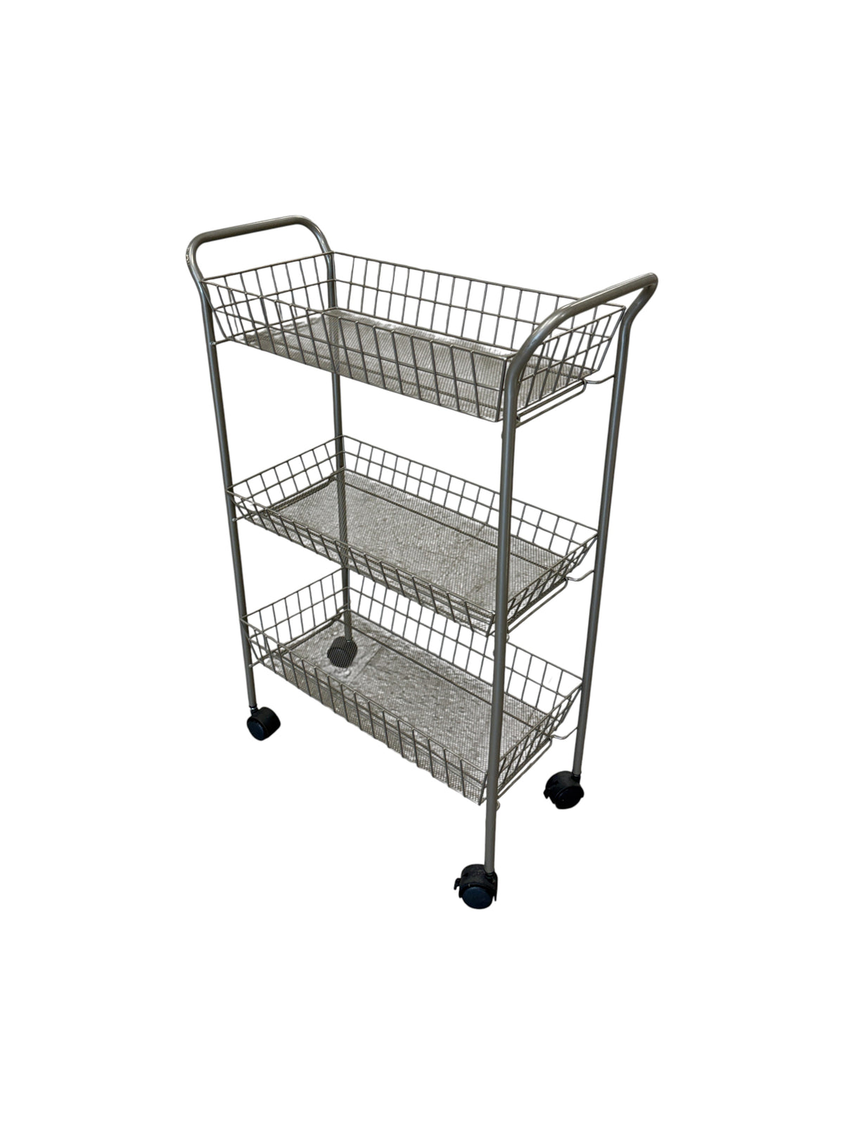 3 tier gray/bronze metal utility cart.