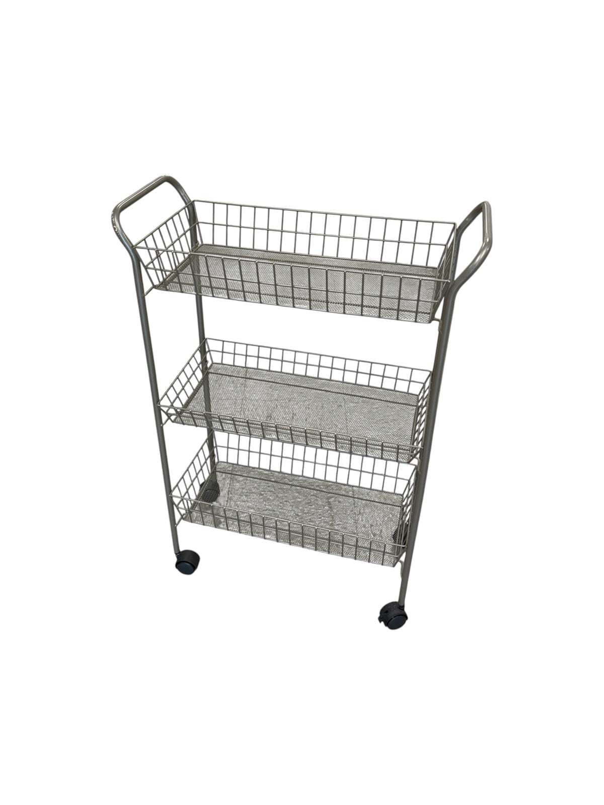 3 tier gray/bronze metal utility cart.
