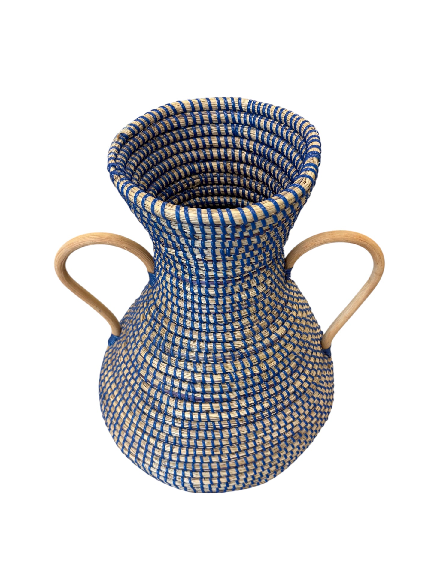 Bubo Living blue and natural wicker vase.