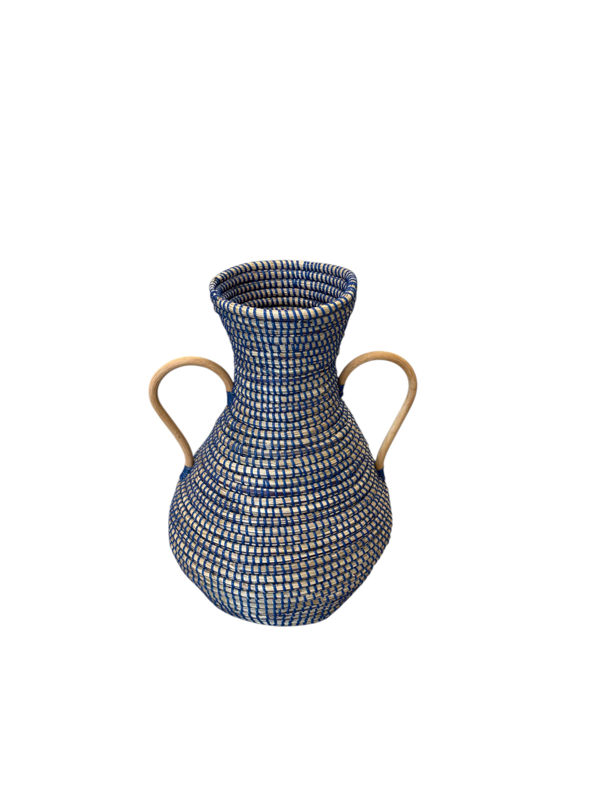 Bubo Living blue and natural wicker vase.