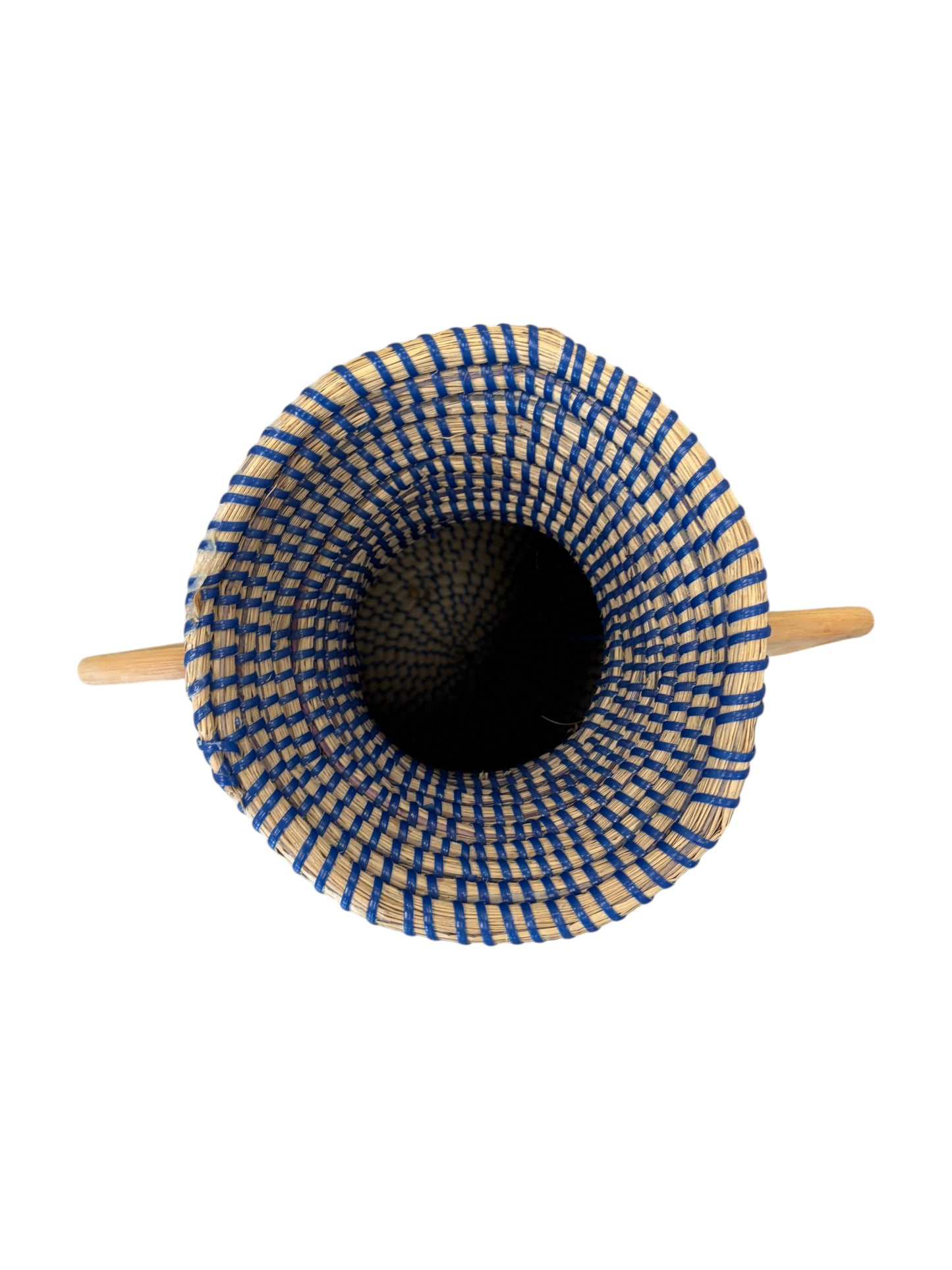 Bubo Living blue and natural wicker vase.