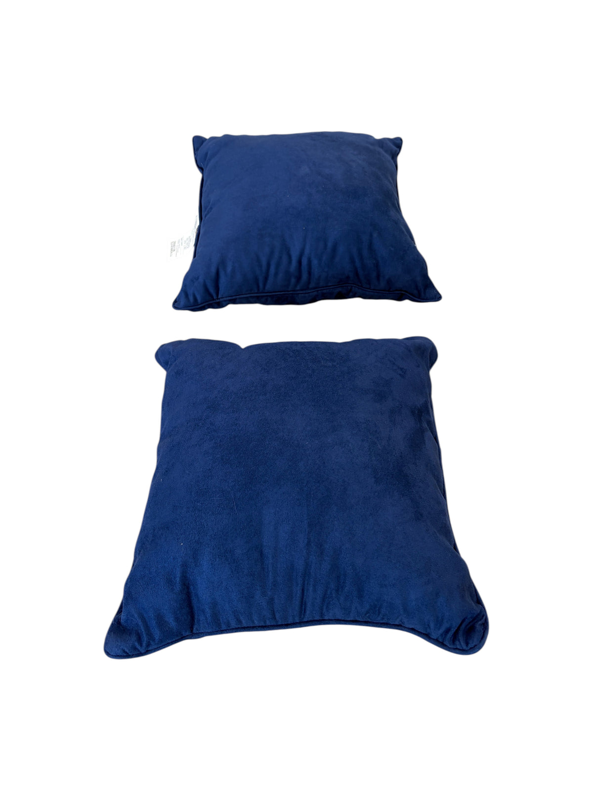 Set of 2 blue velvet throw pillows.