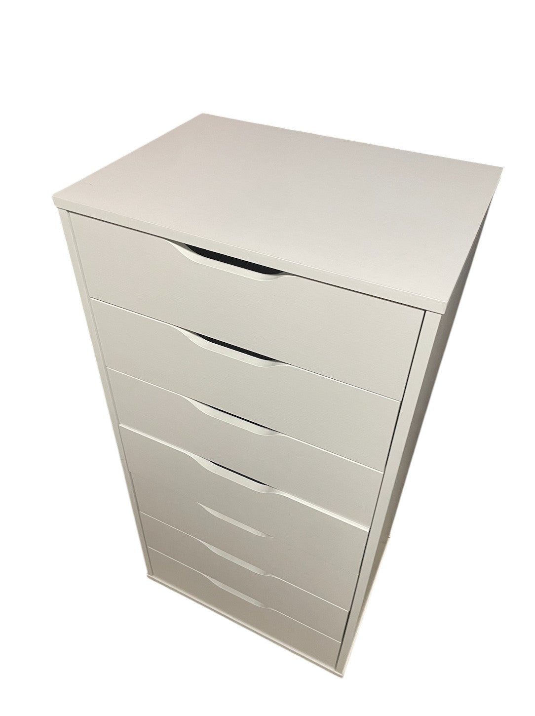 White wooden 7 drawer storage drawer.