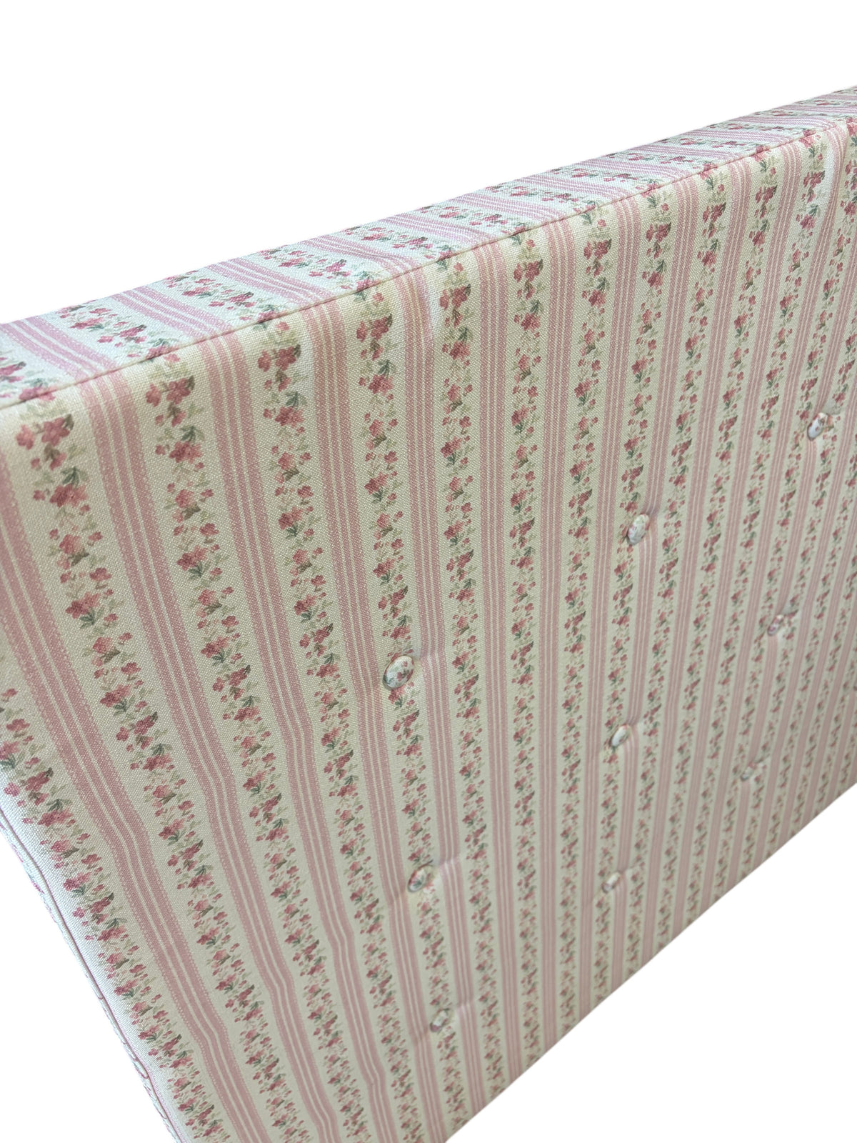 Pottery Barn Teen x LoveShackFancy pink floral twin headboard with charging port.
