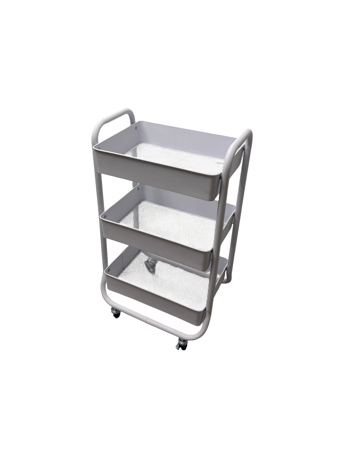 3 tier white metal utility cart.