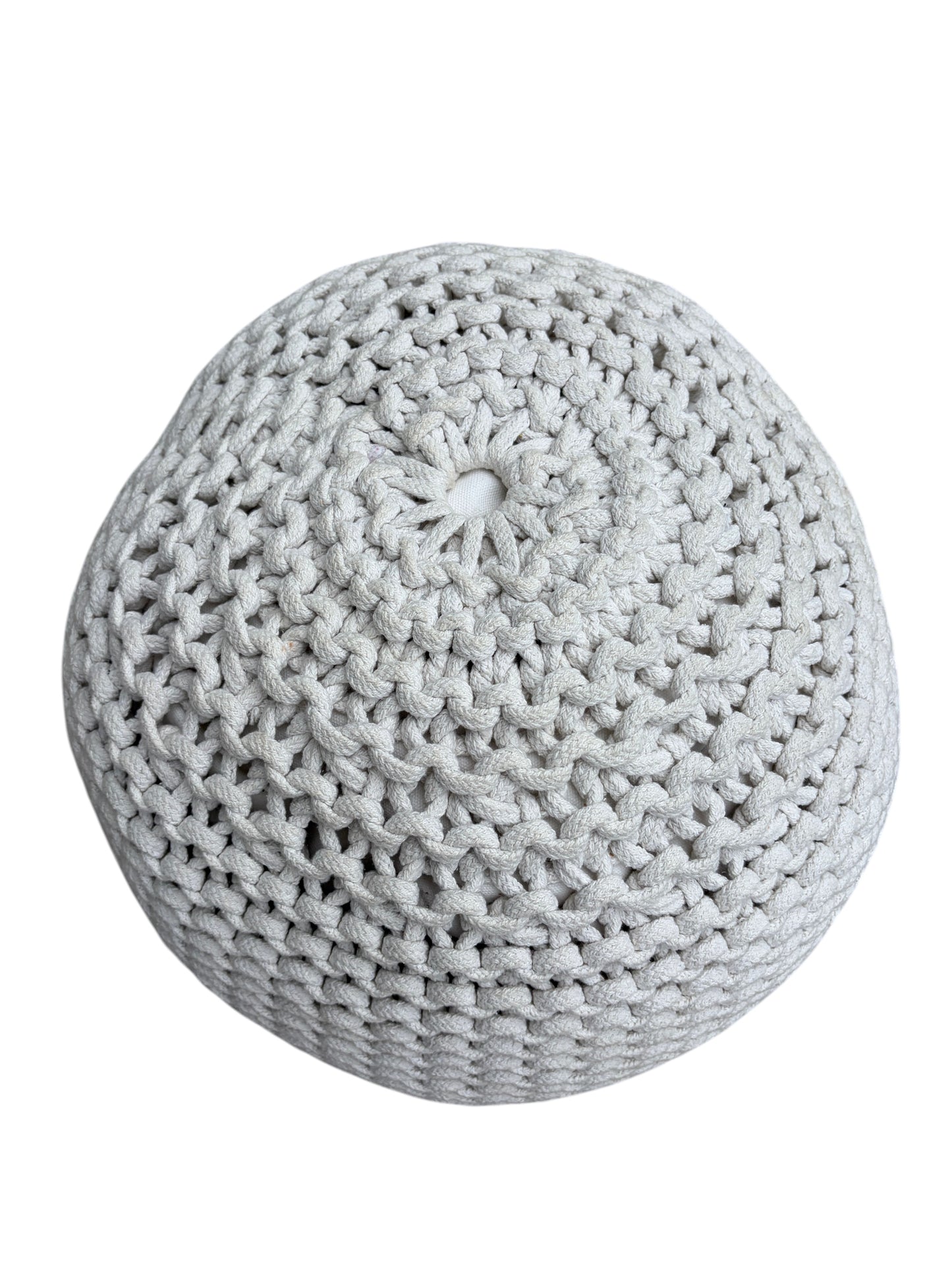 White round pouf ottoman.
